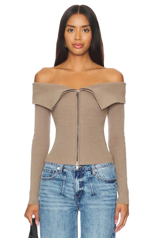 Giugno Zip Cardigan Taupe Women Lovers and Friends Sweaters and Knits