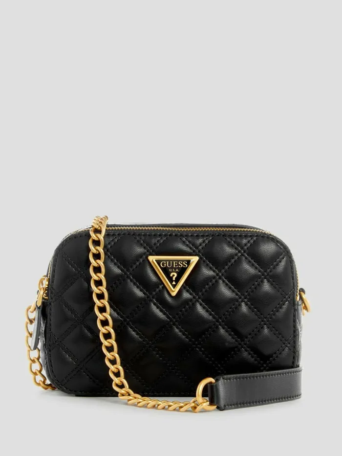 Giully Quilted Camera Crossbody Black Floral Print Women Handbags GUESS