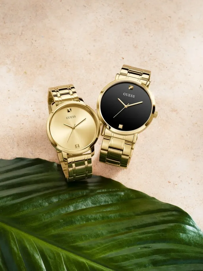 GoldTone and Black Diamond Analog Watch SilverGold WomenMen Watches GUESS