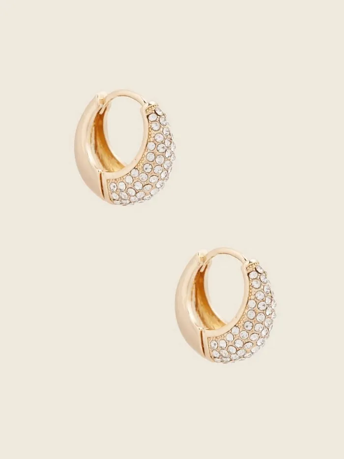 GoldTone Stones Huggie Hoop Earrings Gold Jewelry GUESS Women