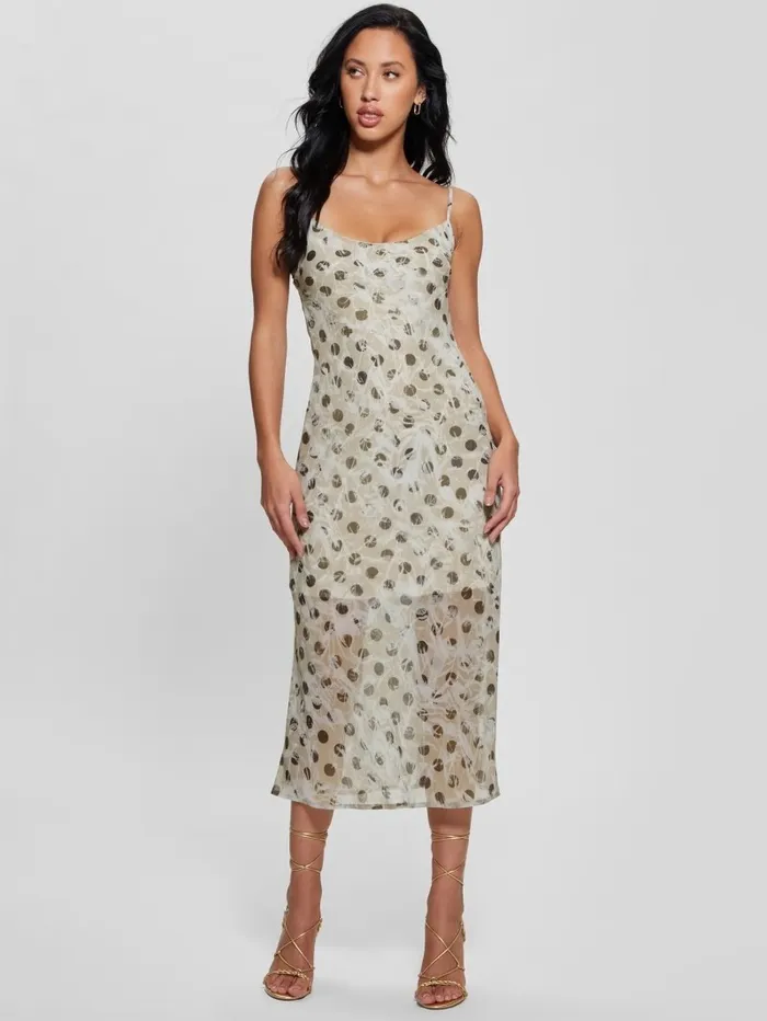 GUESS Akilina Printed Midi Dress Sandy Polka Dots Women Dresses and Jumpsuits GUESS Akilina Printed Midi Dress Sandy Polka Dots Women Dresses and Jumpsuits