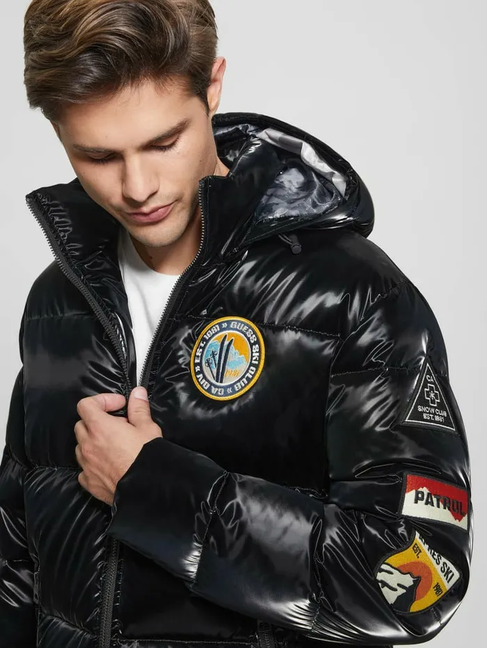 GUESS Arctic Patch Puffer Jacket Jet Black Multi Men Jackets and Coats