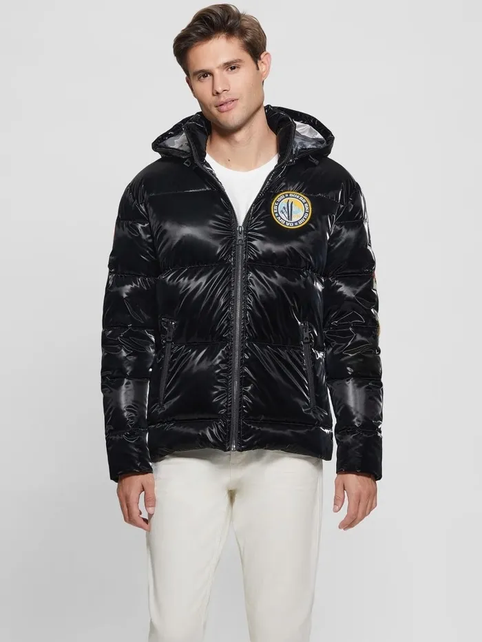 GUESS Arctic Patch Puffer Jacket Jet Black Multi Men Jackets and Coats