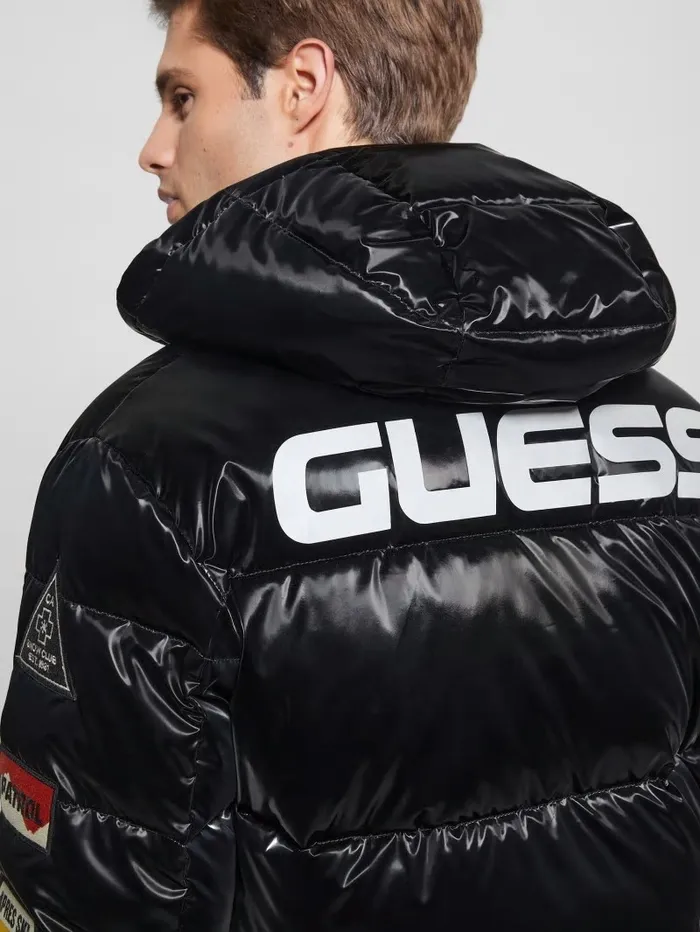 GUESS Arctic Patch Puffer Jacket Jet Black Multi Men Jackets and Coats