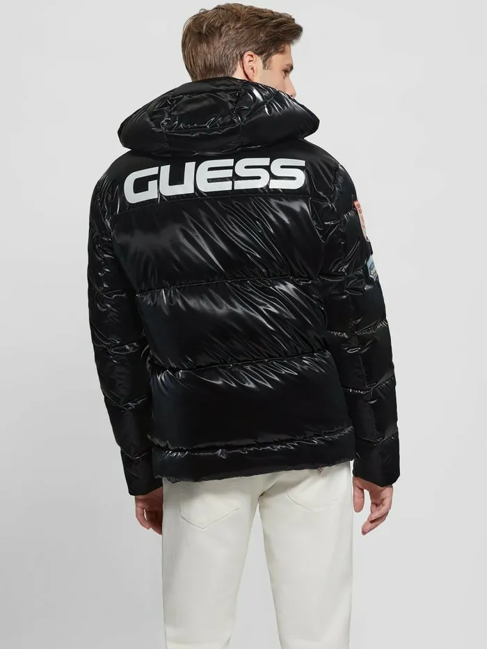 GUESS Arctic Patch Puffer Jacket Jet Black Multi Men Jackets and Coats