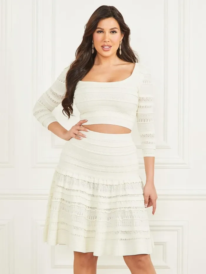GUESS Bethany Sweater Crop Top Pale Pearl Women Tops