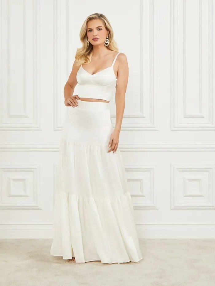 GUESS Bottoms Women Susanne Satin Maxi Skirt Pale Pearl