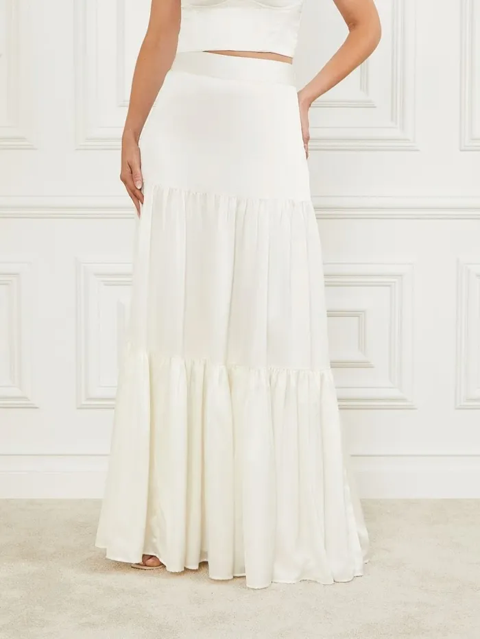 GUESS Bottoms Women Susanne Satin Maxi Skirt Pale Pearl