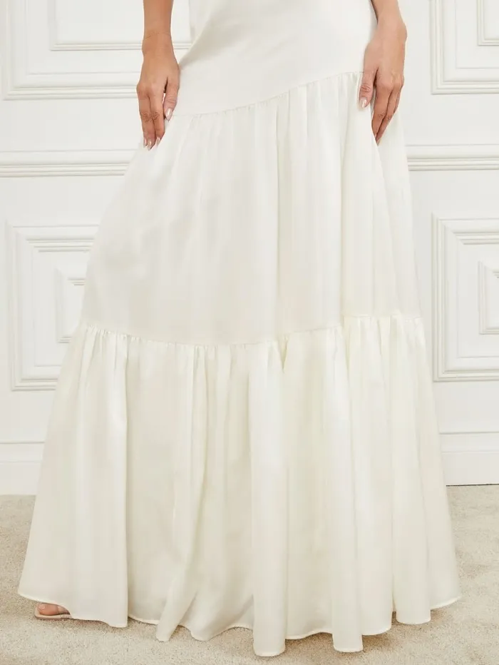 GUESS Bottoms Women Susanne Satin Maxi Skirt Pale Pearl