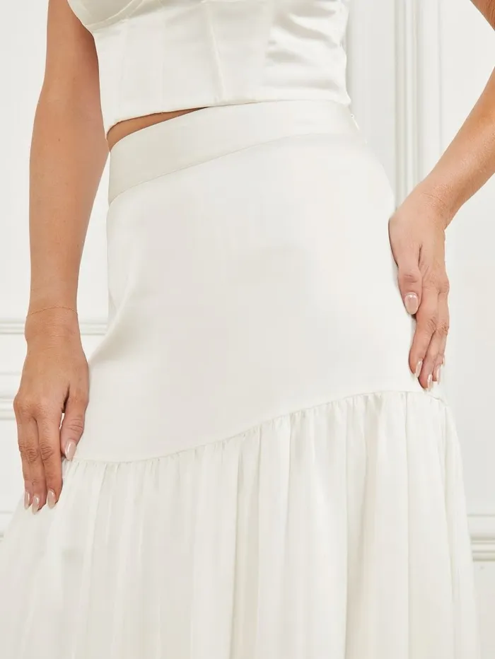 GUESS Bottoms Women Susanne Satin Maxi Skirt Pale Pearl