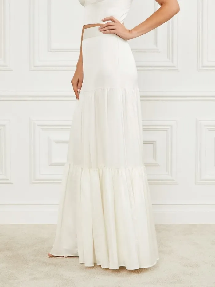 GUESS Bottoms Women Susanne Satin Maxi Skirt Pale Pearl
