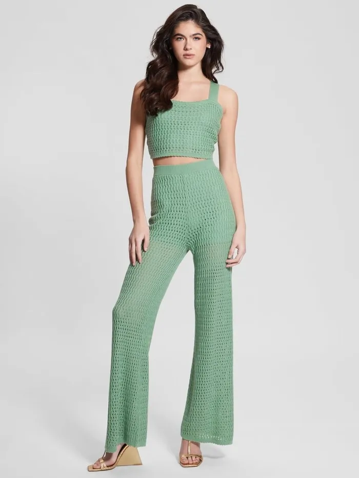 GUESS Bottoms Women Yasmina Wide Leg Sweater Pants Vital Green