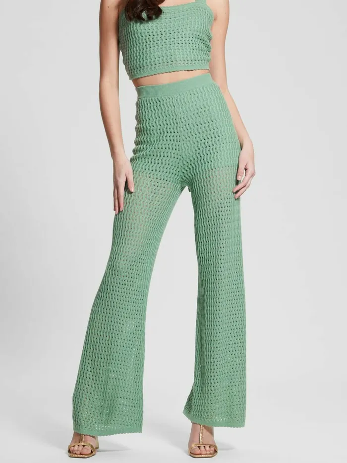 GUESS Bottoms Women Yasmina Wide Leg Sweater Pants Vital Green GUESS Bottoms Women Yasmina Wide Leg Sweater Pants Vital Green