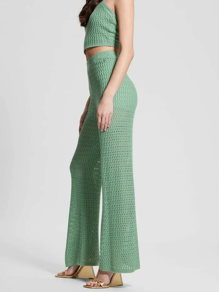 GUESS Bottoms Women Yasmina Wide Leg Sweater Pants Vital Green GUESS Bottoms Women Yasmina Wide Leg Sweater Pants Vital Green