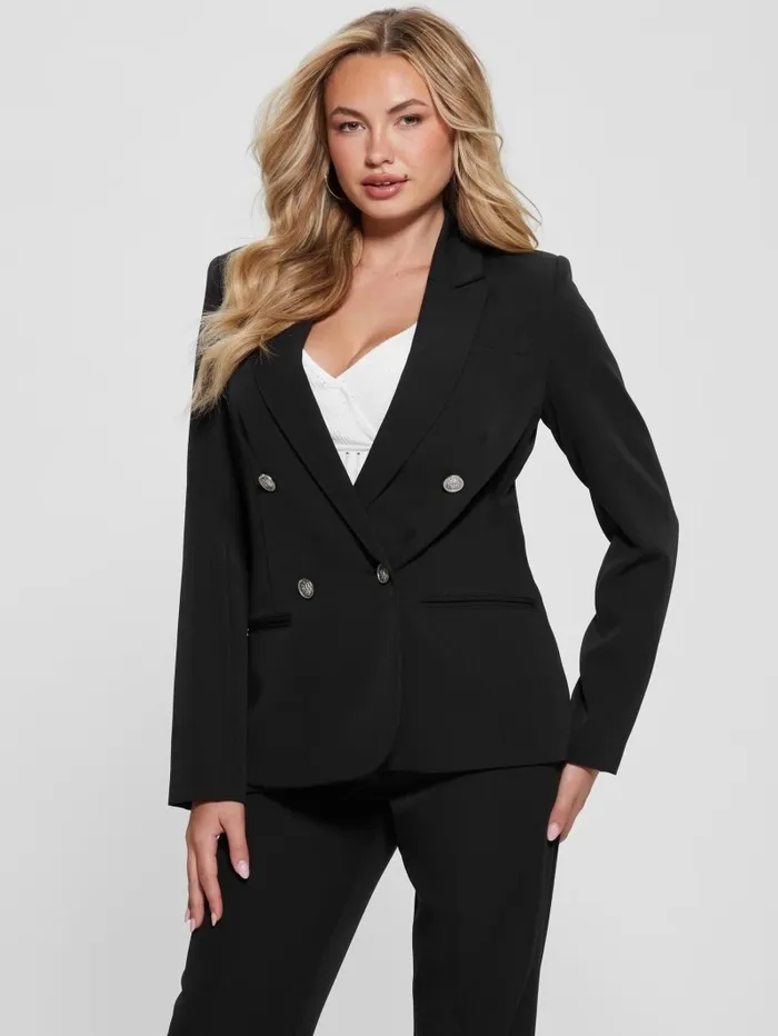 GUESS Eco Amanda Double Breasted Blazer Black Women Jackets and Coats