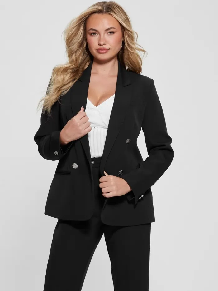 GUESS Eco Amanda Double Breasted Blazer Black Women Jackets and Coats