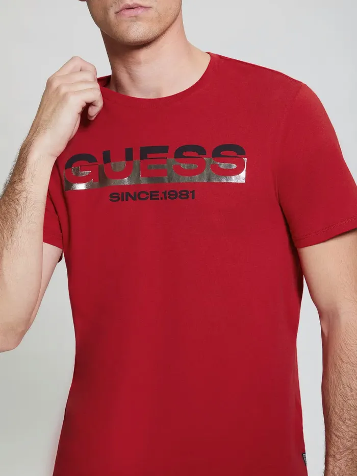 GUESS Eco MetallicAccented Tee Chili Red Men TShirts and Tanks