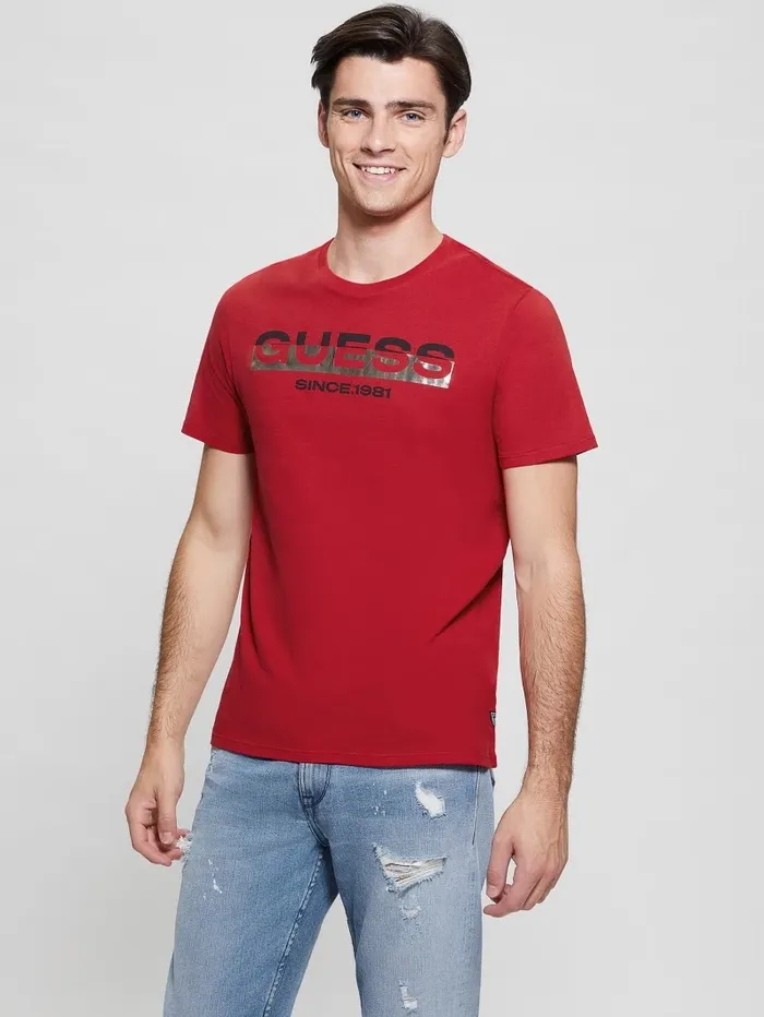 GUESS Eco MetallicAccented Tee Chili Red Men TShirts and Tanks