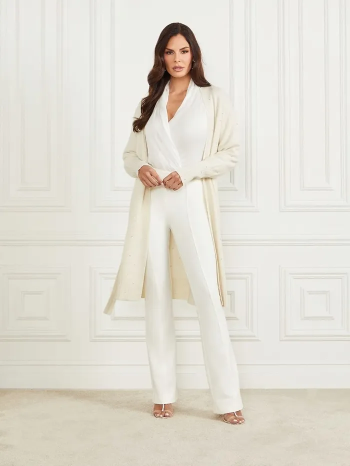 GUESS Elien Cashmere Crystal Cardigan Pale Pearl Women Jackets and Coats GUESS Elien Cashmere Crystal Cardigan Pale Pearl Women Jackets and Coats