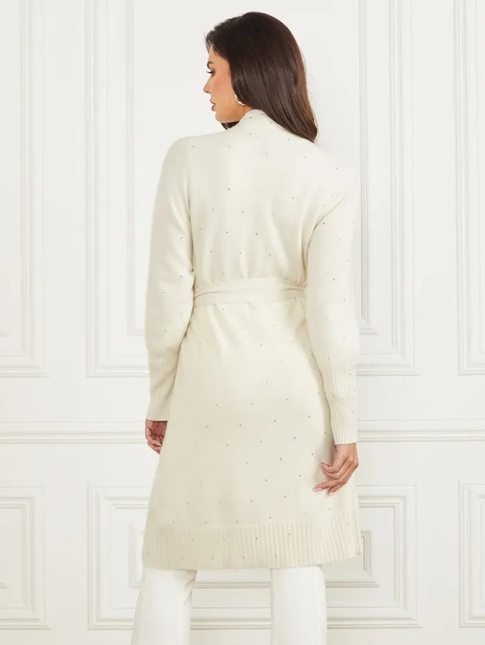 GUESS Elien Cashmere Crystal Cardigan Pale Pearl Women Jackets and Coats GUESS Elien Cashmere Crystal Cardigan Pale Pearl Women Jackets and Coats