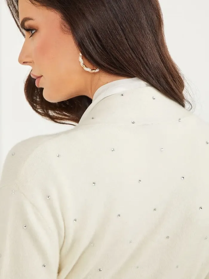GUESS Elien Cashmere Crystal Cardigan Pale Pearl Women Jackets and Coats GUESS Elien Cashmere Crystal Cardigan Pale Pearl Women Jackets and Coats