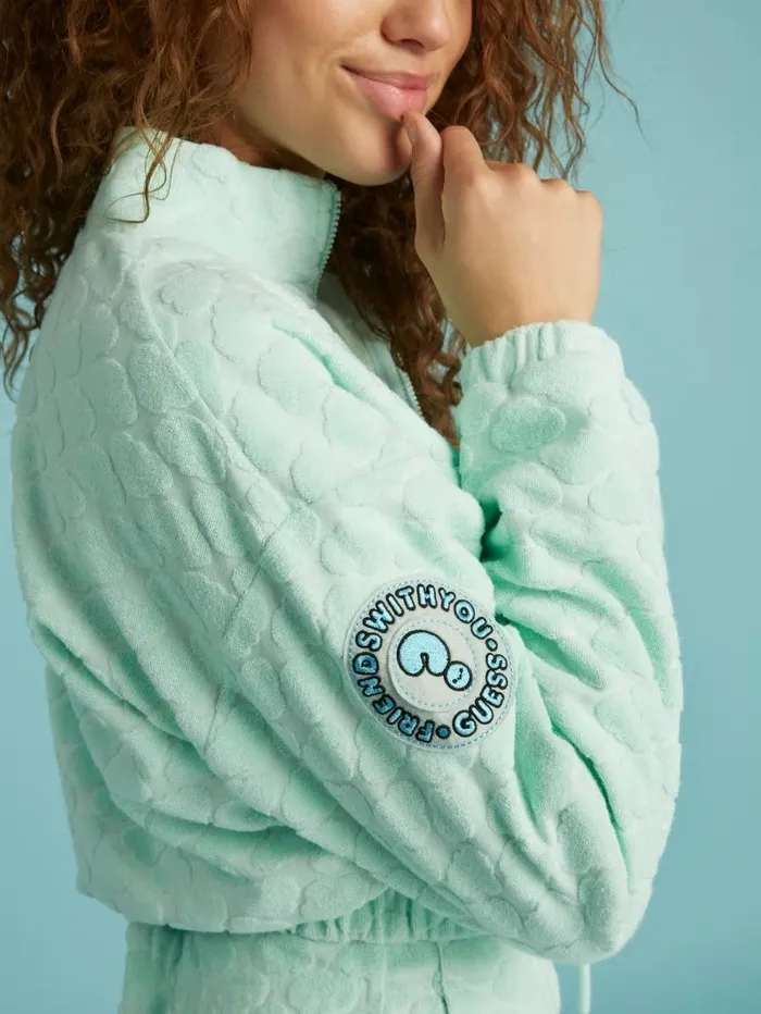 GUESS FriendsWithYou ZipUp Jacket Fwy Gloomy Blue Women Jackets and Coats GUESS FriendsWithYou ZipUp Jacket Fwy Gloomy Blue Women Jackets and Coats