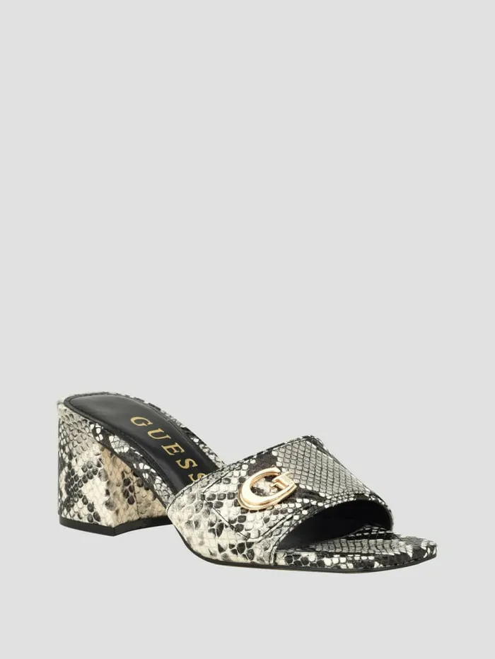 GUESS Gallai Block Heel Mules Black Leather Women Sandals