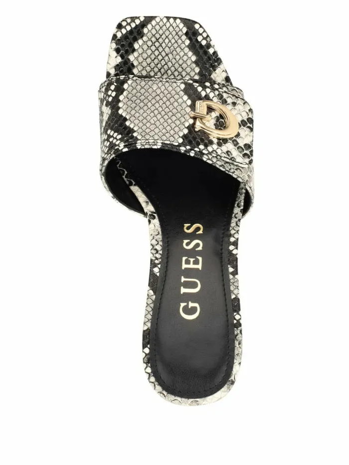 GUESS Gallai Block Heel Mules Black Leather Women Sandals GUESS Gallai Block Heel Mules Black Leather Women Sandals