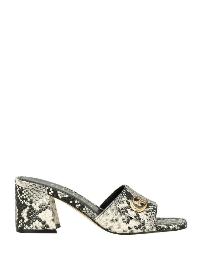 GUESS Gallai Block Heel Mules Black Leather Women Sandals GUESS Gallai Block Heel Mules Black Leather Women Sandals