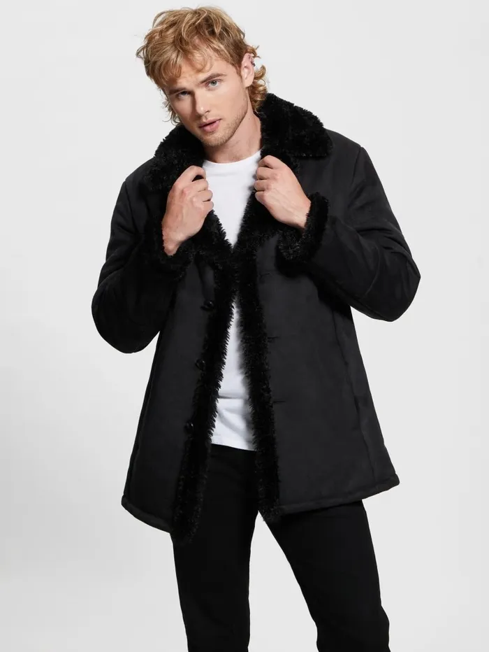 GUESS Jackets and Coats Men Ian FauxSuede Coat Jet Black Multi