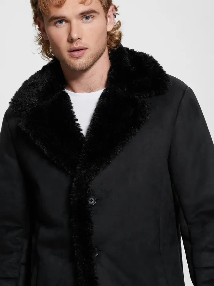 GUESS Jackets and Coats Men Ian FauxSuede Coat Jet Black Multi GUESS Jackets and Coats Men Ian FauxSuede Coat Jet Black Multi