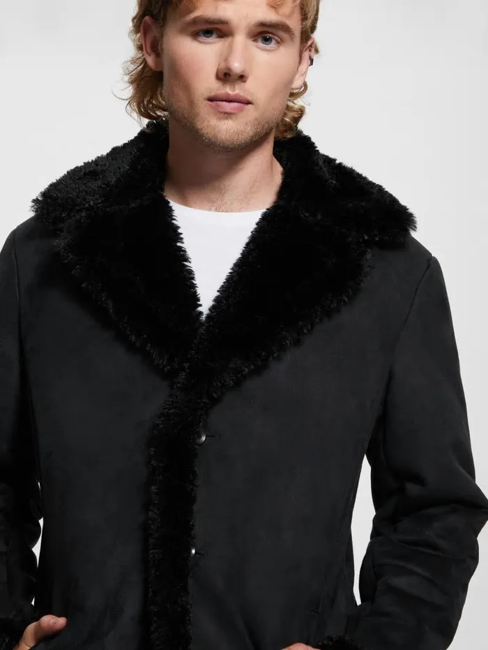 GUESS Jackets and Coats Men Ian FauxSuede Coat Jet Black Multi GUESS Jackets and Coats Men Ian FauxSuede Coat Jet Black Multi