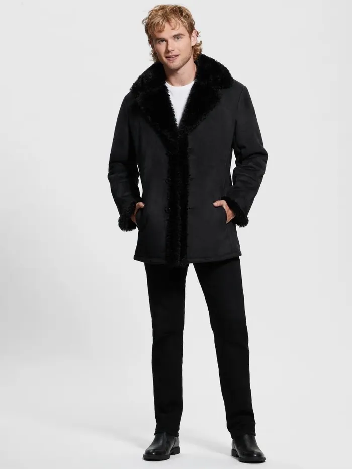 GUESS Jackets and Coats Men Ian FauxSuede Coat Jet Black Multi GUESS Jackets and Coats Men Ian FauxSuede Coat Jet Black Multi