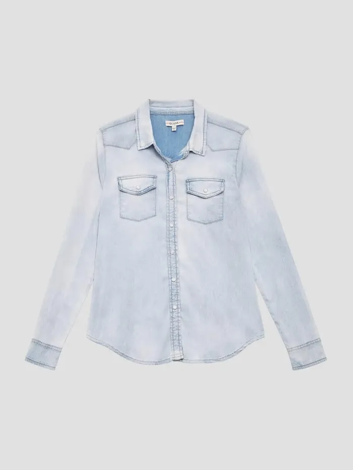 GUESS Jeans and Denim Women Eco Riley Denim Shirt Daydream Blue Wash GUESS Jeans and Denim Women Eco Riley Denim Shirt Daydream Blue Wash