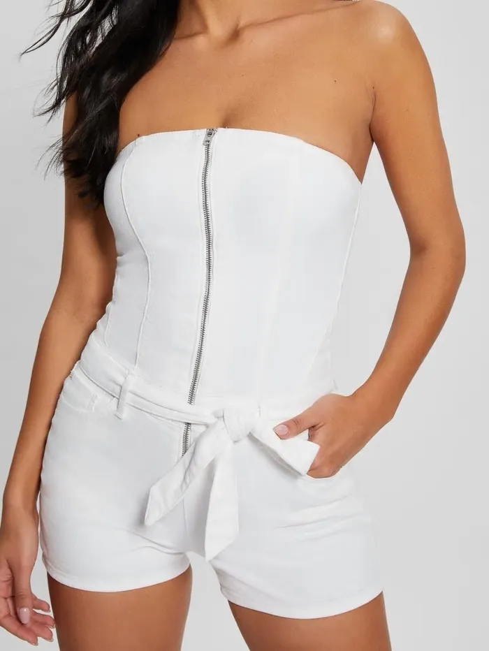 GUESS Jeans and Denim Women Eco Skylark Sleeveless Denim Romper Pure White