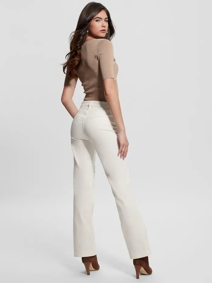 GUESS Jeans and Denim Women Sateen Chain Sexy Bootcut Pants Cream White GUESS Jeans and Denim Women Sateen Chain Sexy Bootcut Pants Cream White