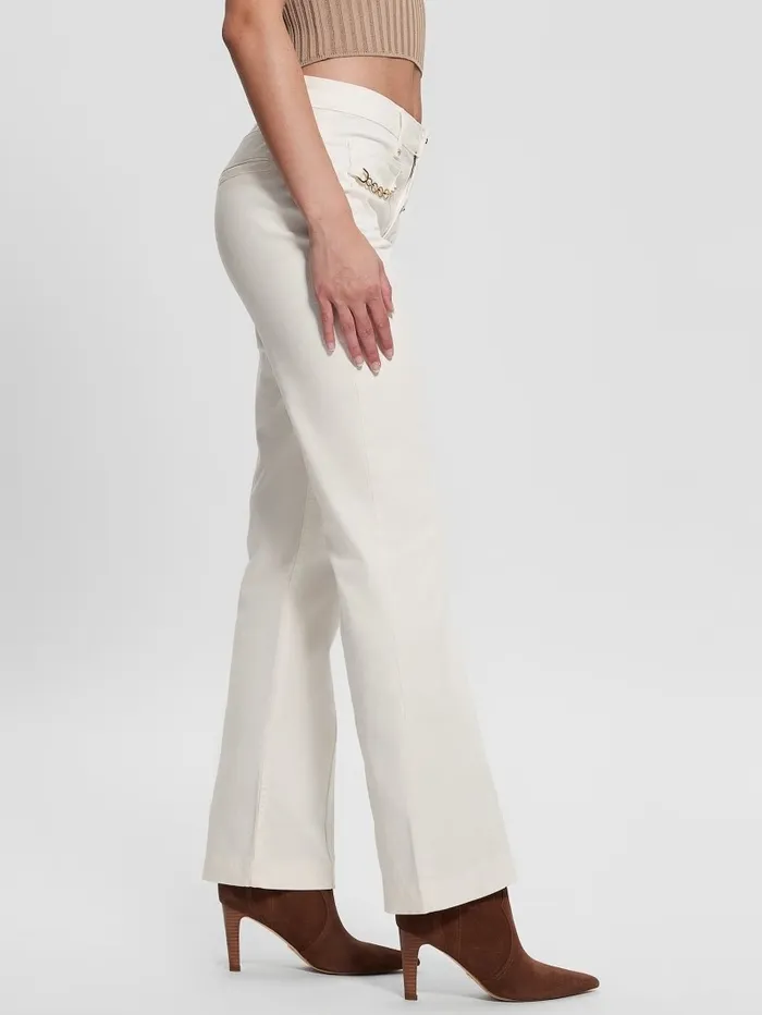 GUESS Jeans and Denim Women Sateen Chain Sexy Bootcut Pants Cream White GUESS Jeans and Denim Women Sateen Chain Sexy Bootcut Pants Cream White