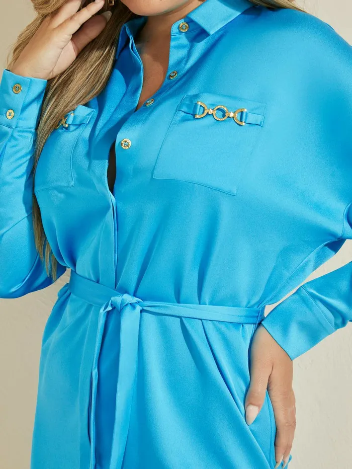 GUESS Jessamine Shirtdress Cerulean Blue Women Dresses and Jumpsuits