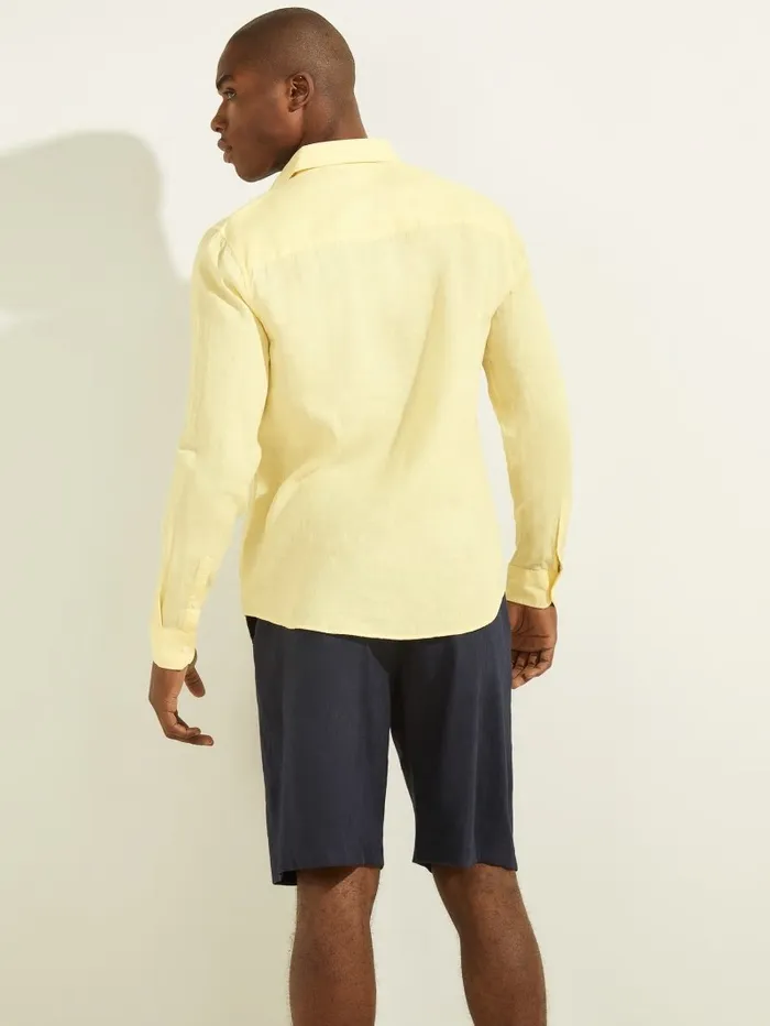 GUESS Linen Italian Notched Cuff Shirt Creamy Yellow Men Shirts GUESS Linen Italian Notched Cuff Shirt Creamy Yellow Men Shirts