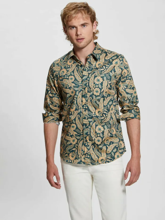 GUESS Luxe Paisley Shirt Paisley Floral Green Men Shirts