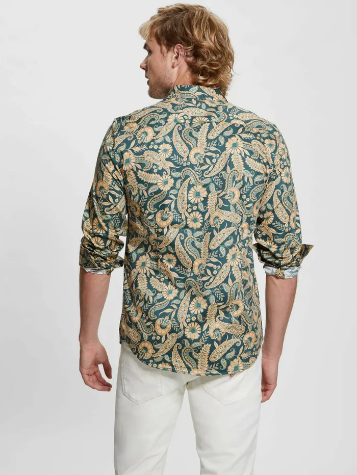 GUESS Luxe Paisley Shirt Paisley Floral Green Men Shirts