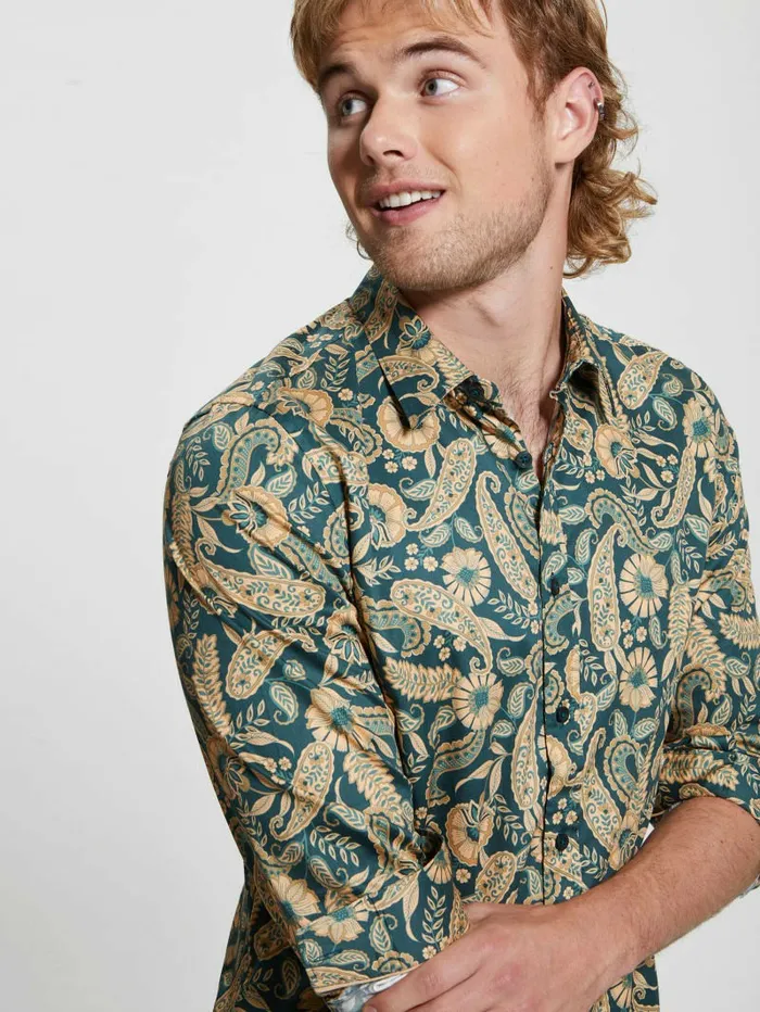 GUESS Luxe Paisley Shirt Paisley Floral Green Men Shirts
