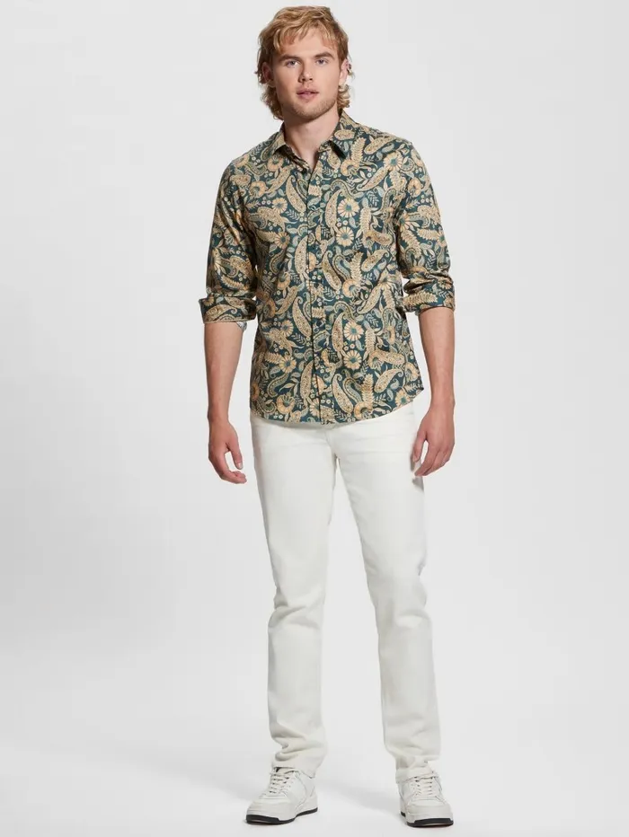 GUESS Luxe Paisley Shirt Paisley Floral Green Men Shirts