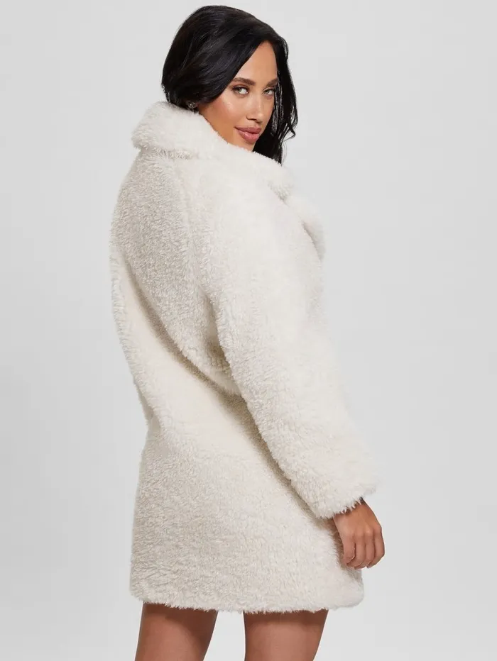 GUESS Nives FauxFur Coat Cream White Women Jackets and Coats