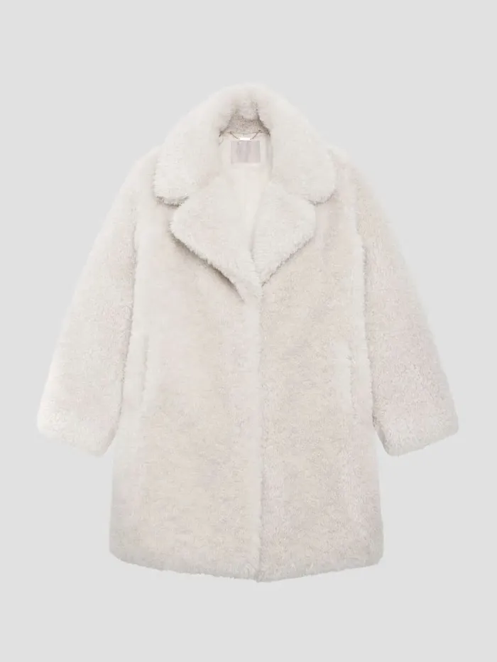 GUESS Nives FauxFur Coat Cream White Women Jackets and Coats