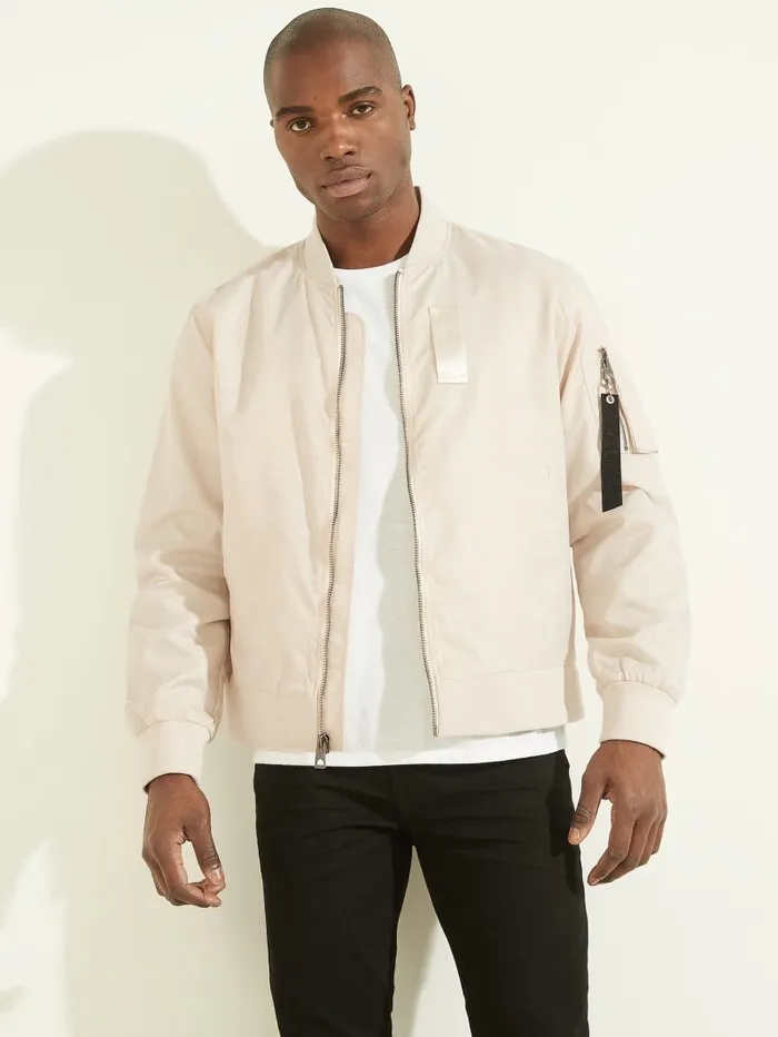 GUESS Nylon Flight Jacket Muted Stone Men Jackets and Coats