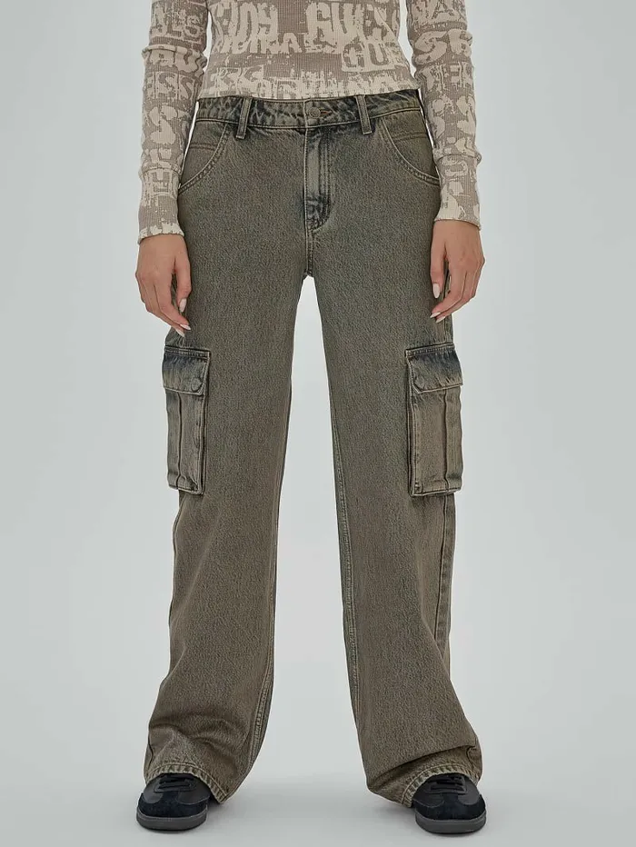 GUESS Originals Kit Cargo Jeans Go Tinted Brown Wash Jeans and Denim GUESS Women GUESS Originals Kit Cargo Jeans Go Tinted Brown Wash Jeans and Denim GUESS Women