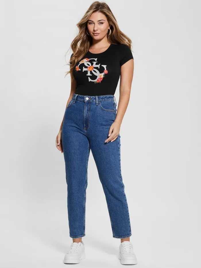 GUESS Quattro G Floral Tee Black Women Tops
