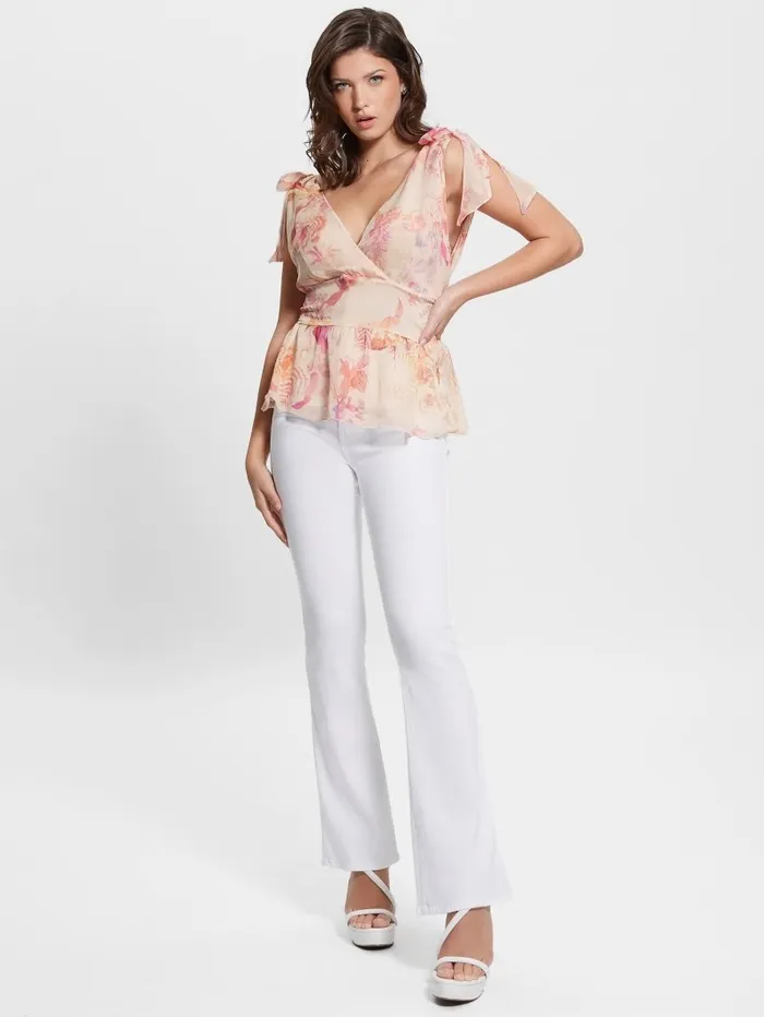 GUESS Roxan Ruched Top Reclaimed Romance Women Tops GUESS Roxan Ruched Top Reclaimed Romance Women Tops
