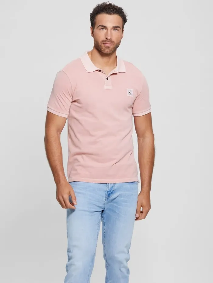 GUESS Shirts Men Eco Washed Polo Blush Cotton